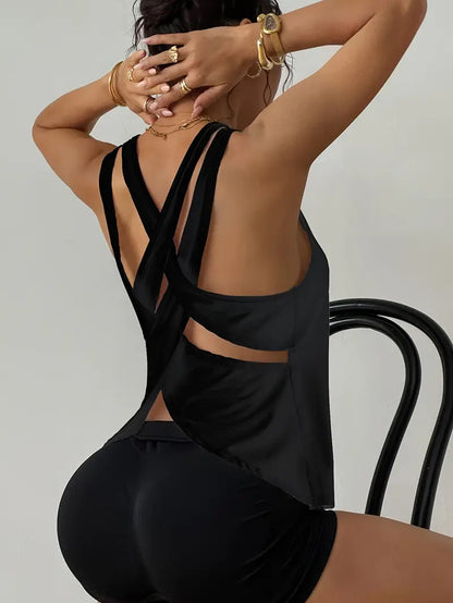 Woman's Cross Layered Gym Top